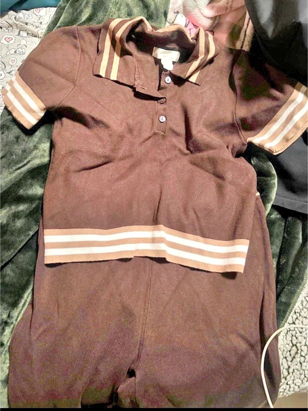 Caroline Constas Brown Striped Polo Jersey Size Medium